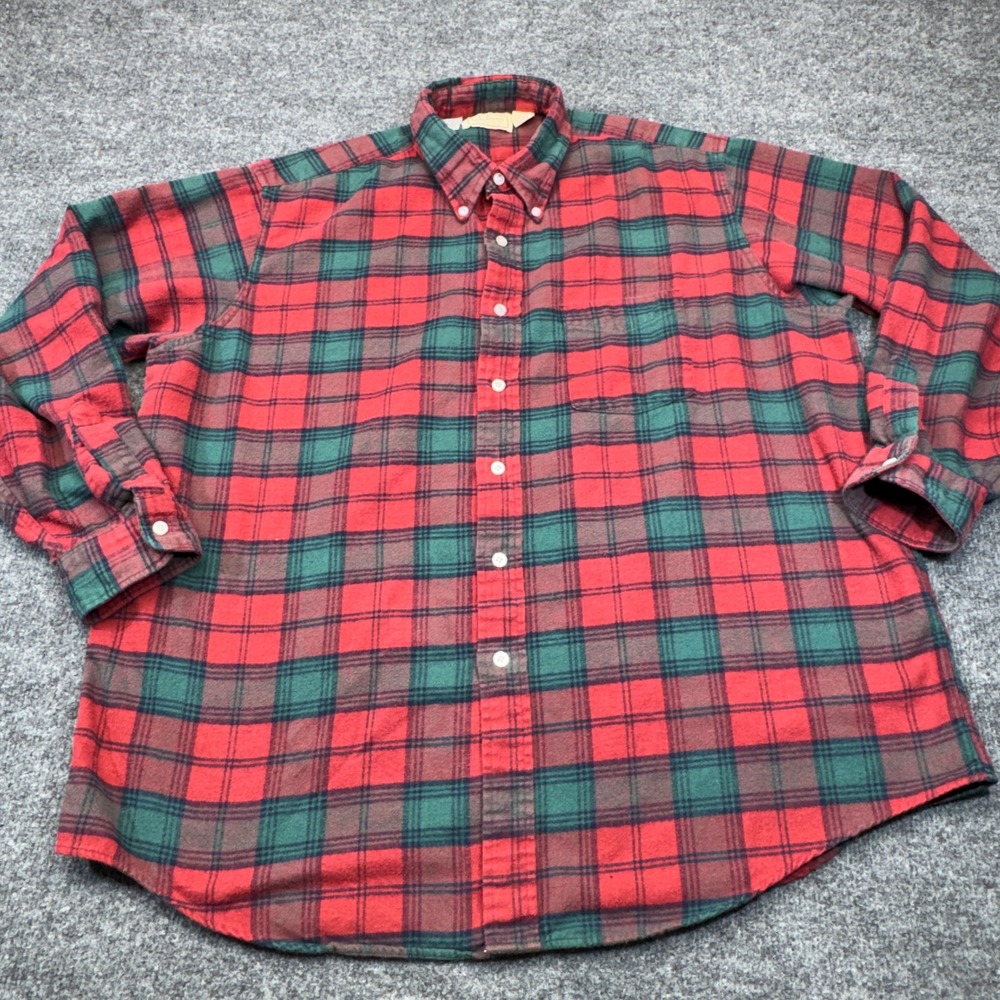 Vintage LL Bean Shirt Mens XL Red Plaid Chamois Flannel Button Down 80s USA Made